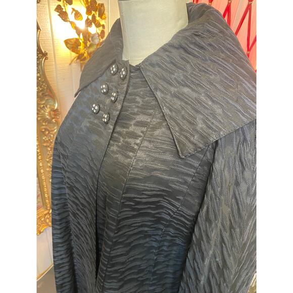 vintage 1950s black swing coat trapeze timeless shawl collar rhinestone maisel m - Picture 6 of 9